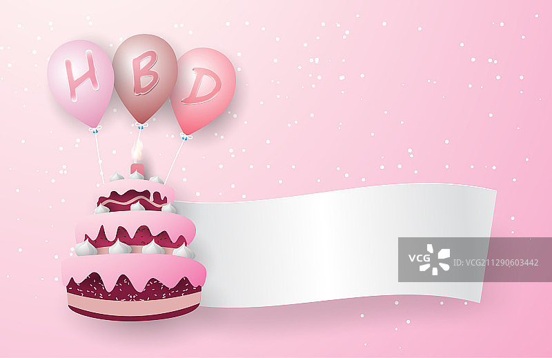 三层粉色蛋糕与三个粉色漂浮物图片素材