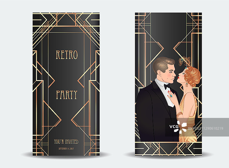 装饰艺术复古邀请函模板设计图片素材
