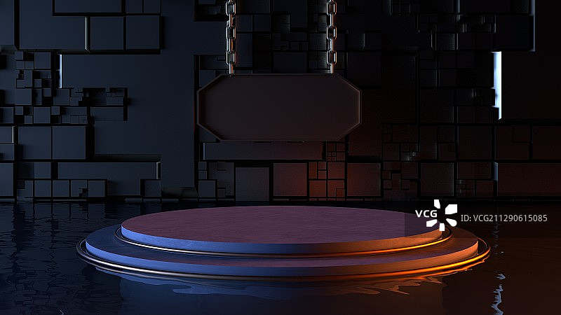 科幻风电商产品促销展台，三维渲染图片素材