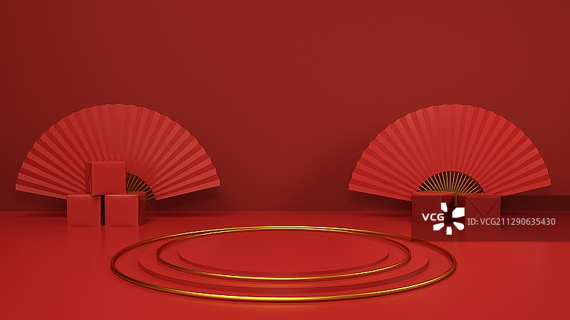 中国风喜庆红色电商产品展台图片素材