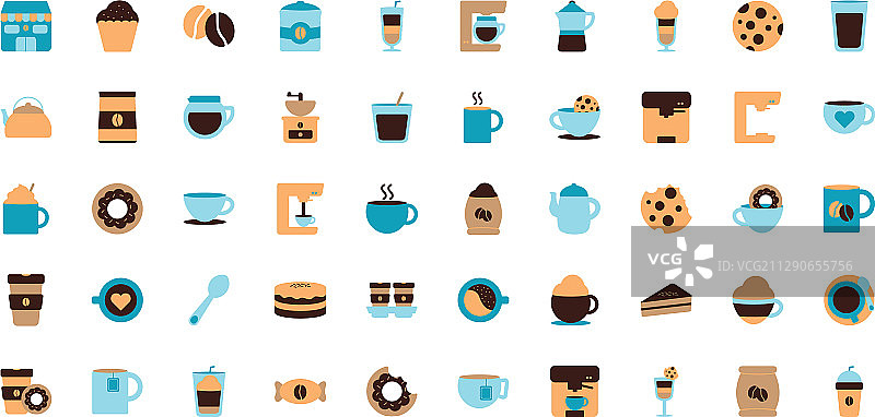 扁平风格咖啡图标集图片素材