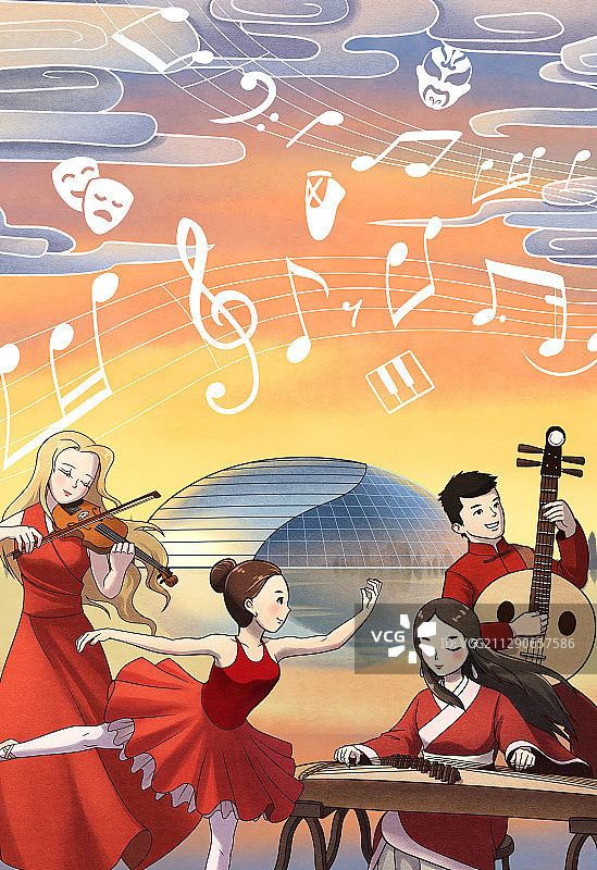 国家大剧院与表演艺术家图片素材