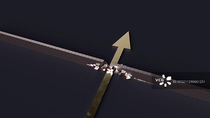 箭头突破金色的墙体概念插图图片素材