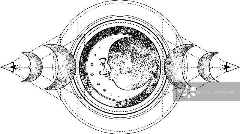 三重月亮异教威卡月亮女神符号图片素材