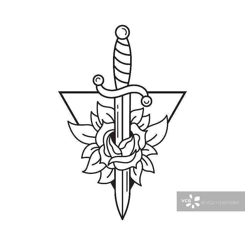 匕首和玫瑰纹身模板图片素材
