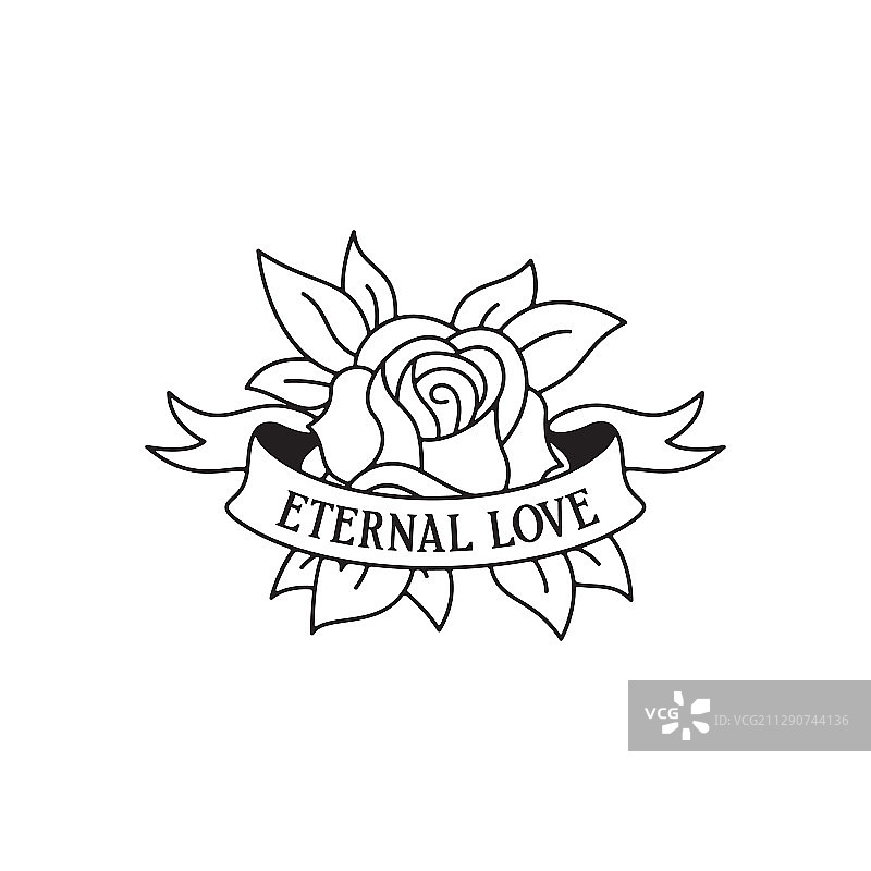 带有“永恒的爱”字样的玫瑰纹身模板图片素材