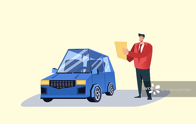 卡通手绘男子对着汽车写字图片素材
