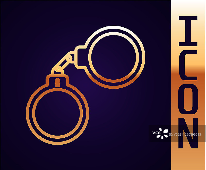 金色线条手铐图标，黑色背景图片素材