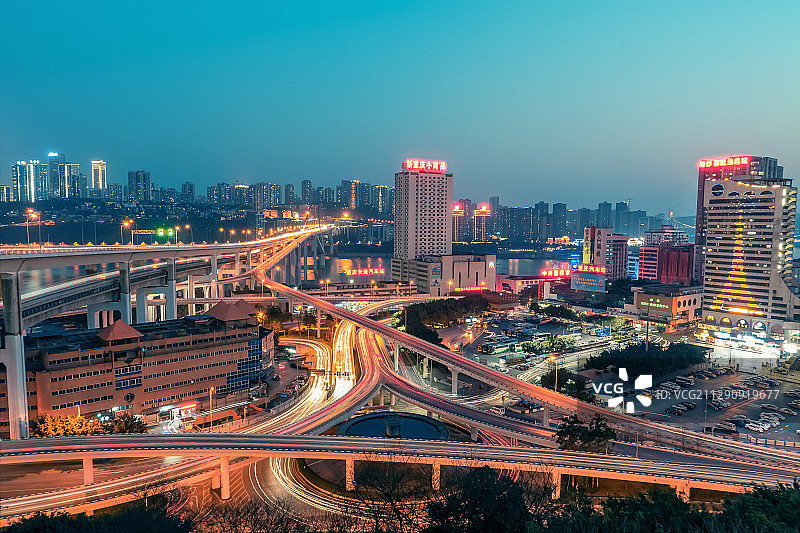 重庆市菜园坝立交全景夜景风光图片素材
