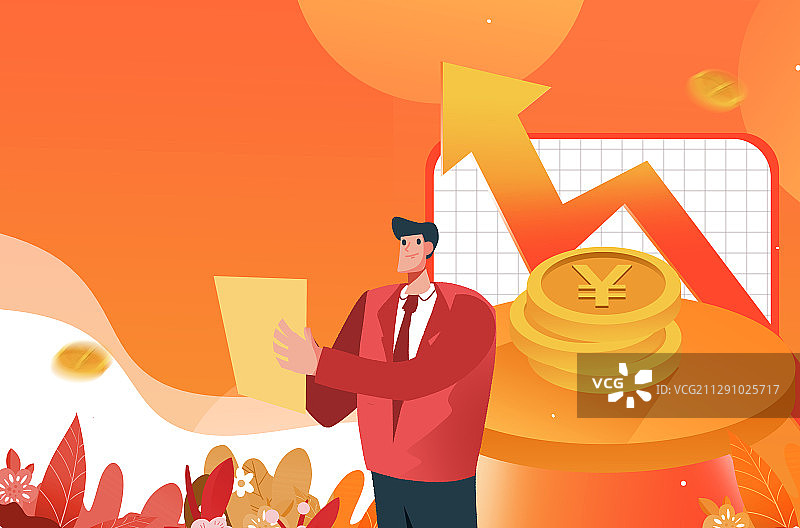 卡通手绘金融股票上涨牛市插画图片素材