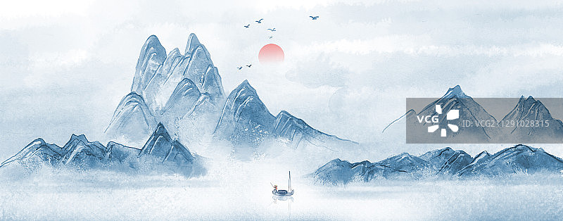 水墨意境山水风景画图片素材