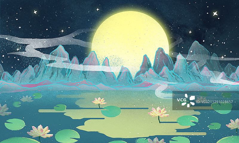 中国传统节日中秋节湖边的月亮图片素材