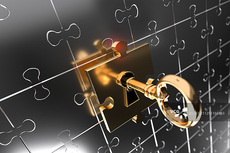 拼图和钥匙成功概念，三维图形图片素材