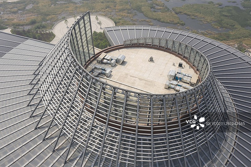 河北省保定市关汉卿剧院与保定博物馆航拍图片素材