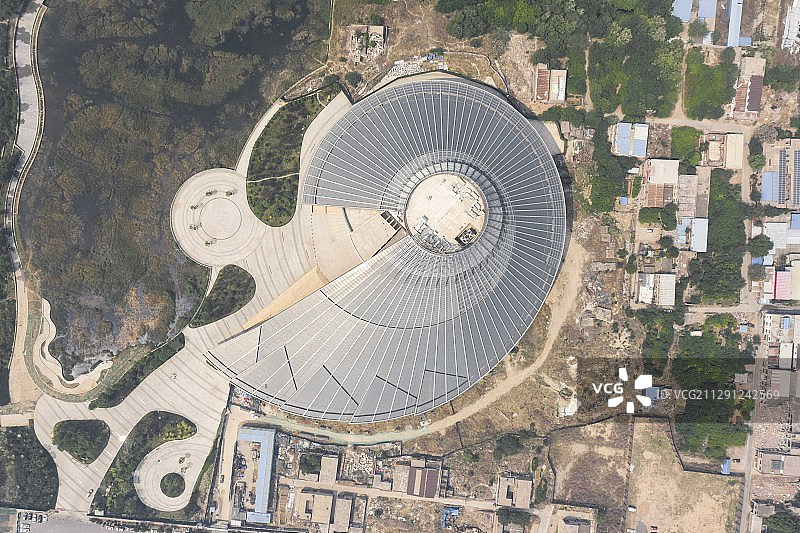 河北省保定市关汉卿剧院与保定博物馆航拍图片素材