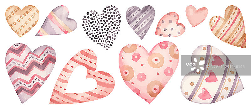 水彩红粉色心形图案图片素材