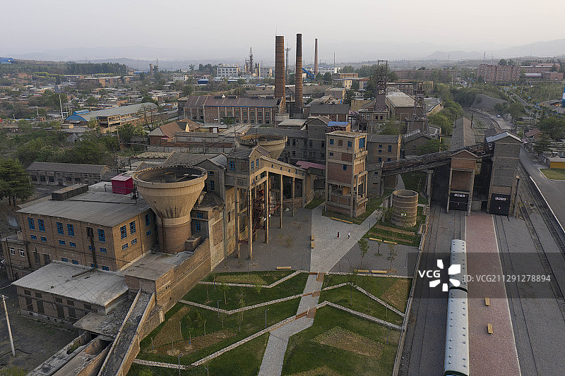 河北省石家庄市井陉矿区煤矿旧厂房航拍图图片素材