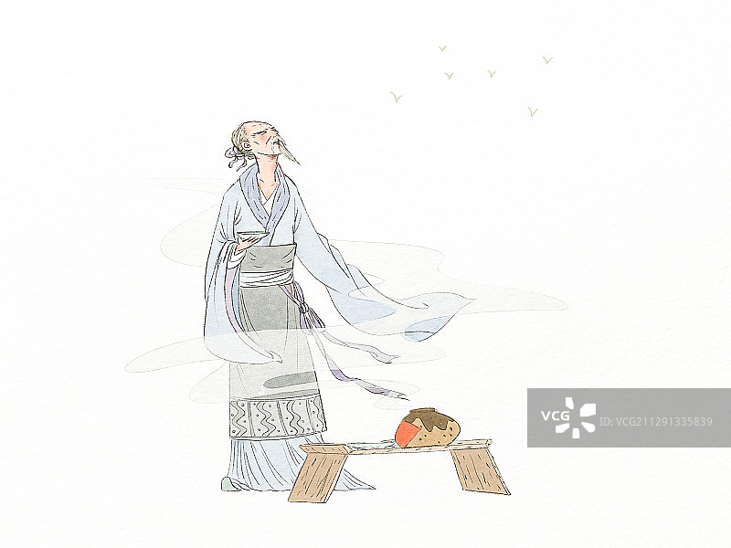 古人遥望远方儿童插画图片素材