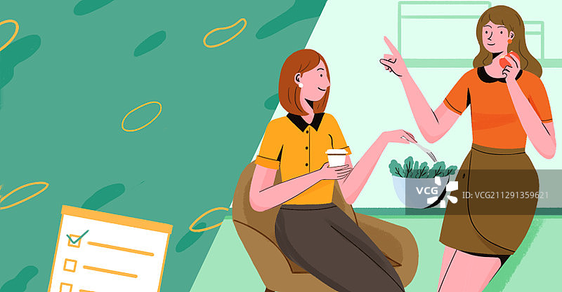 两个白领在吃健康午餐横版图片素材