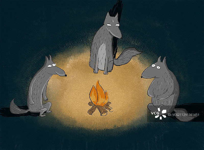 三只大灰狼在一起商量做坏事图片素材