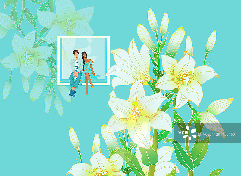 海报 情侣 文学 清新 花 百合花 情人节图片素材