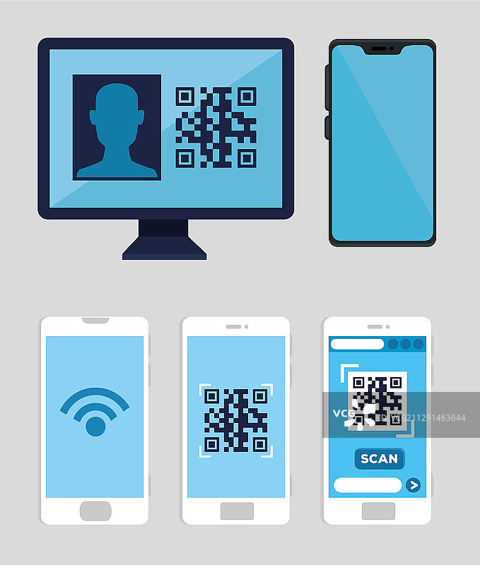 带二维码的智能手机和电脑图片素材
