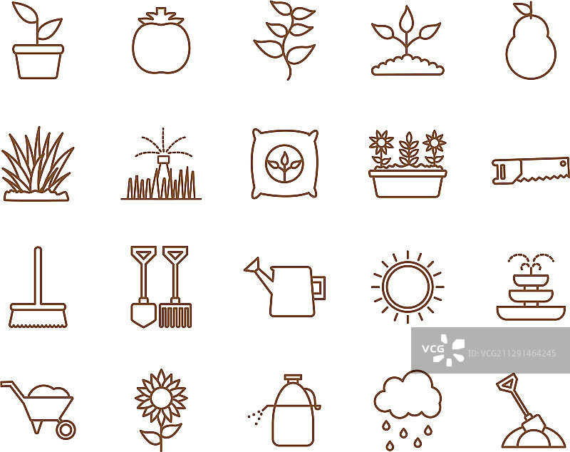独立园艺线条风格图标集图片素材