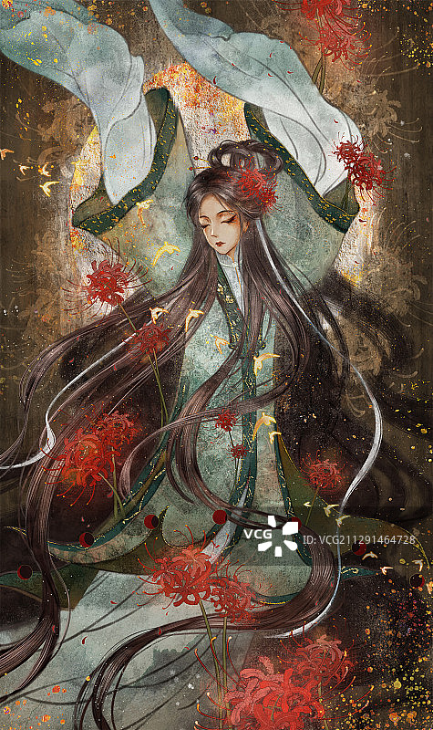 古风美人陨落图片素材