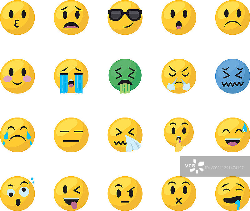 扁平风格表情符号面孔图标集设计图片素材