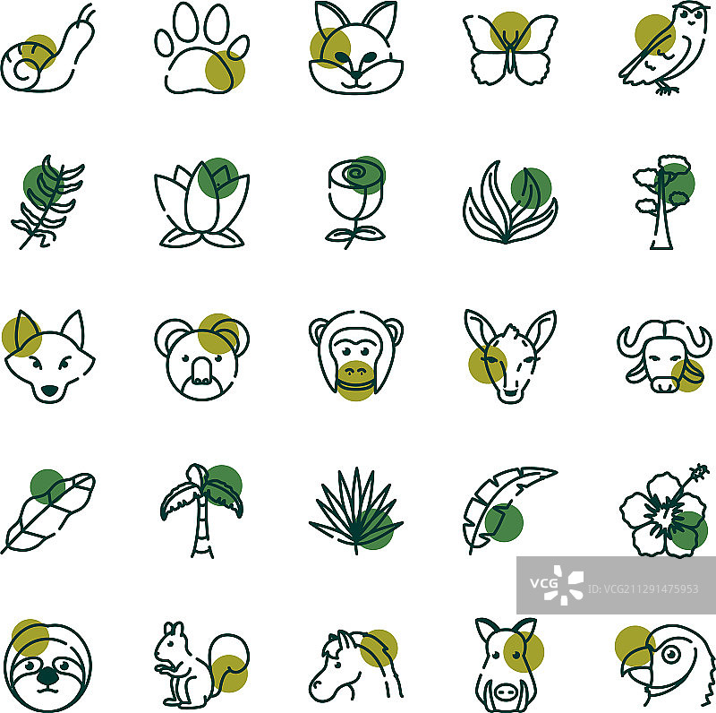 生物多样性与动物半线条半彩色图片素材