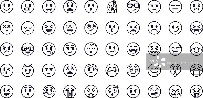 扁平风格表情符号面孔图标集设计图片素材