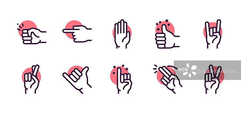 手势彩色线性图标集可编辑笔画图片素材