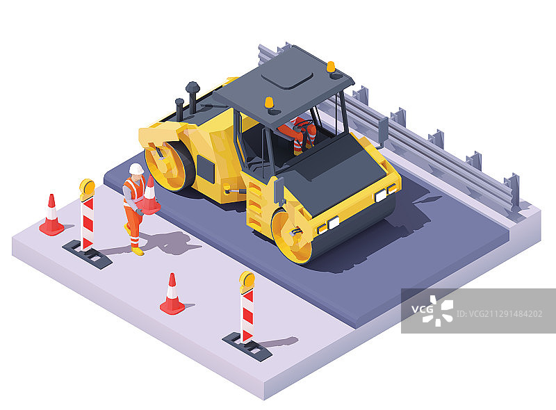 道路施工现场的压路机图片素材