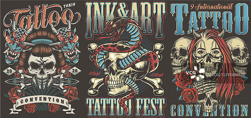 丰富多彩的复古纹身大会海报图片素材