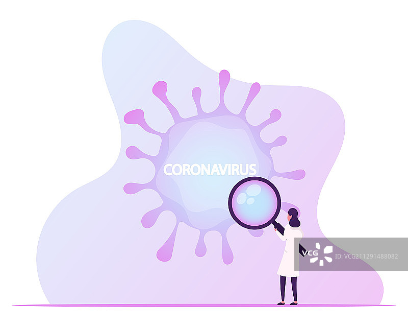 娇小女医生观察大型冠状病毒图片素材