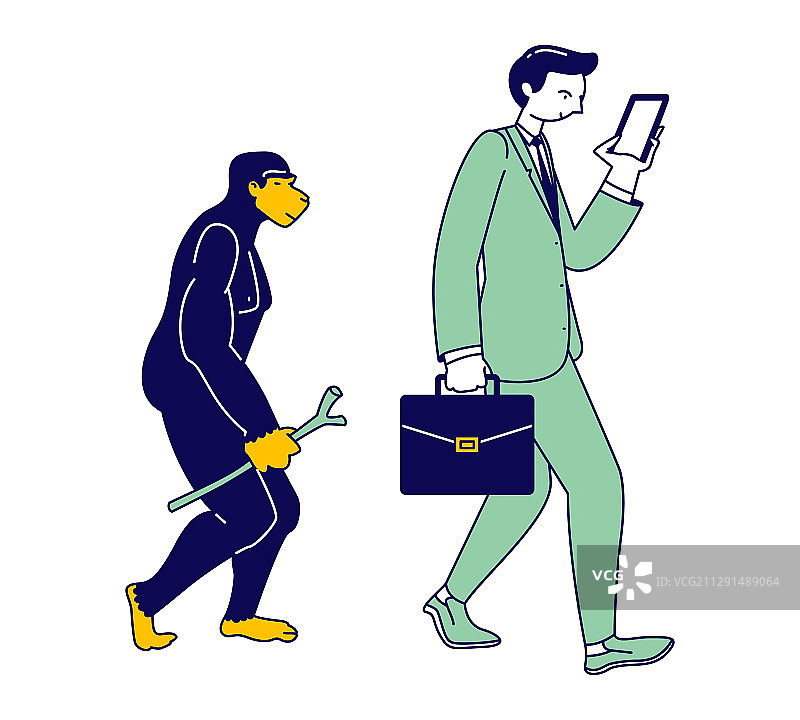 男人从猿猴进化到直立行走图片素材