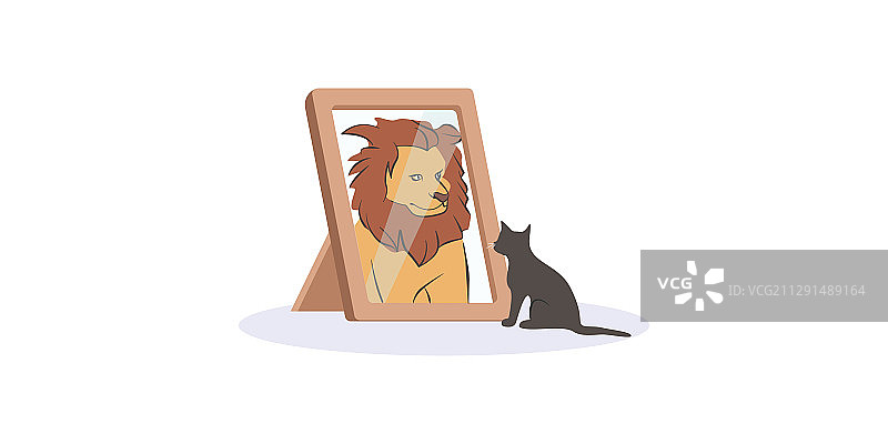 小黑猫照镜子，觉得自己很大图片素材