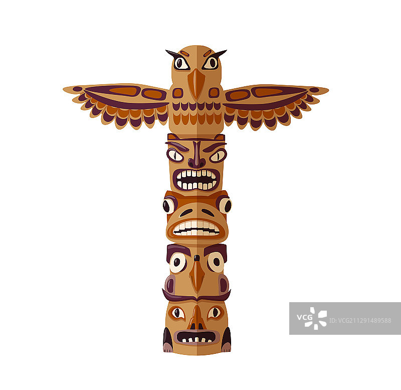 美洲原住民图腾木制动物植物符号图片素材