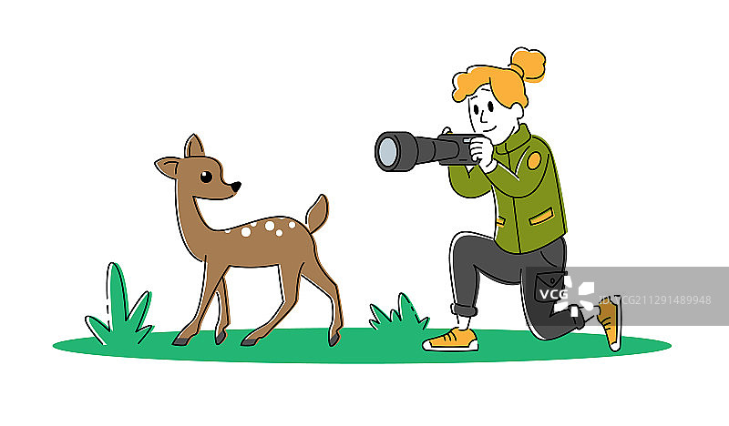 摄影师女人拍摄可爱小鹿图片素材