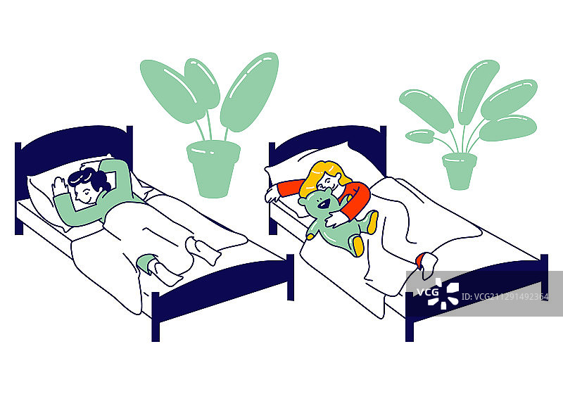 幼儿园里睡在床上的儿童图片素材