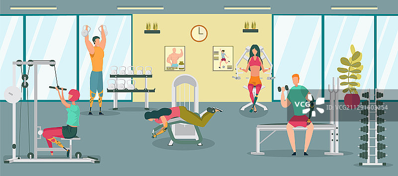 在健身房进行康复的残疾人图片素材