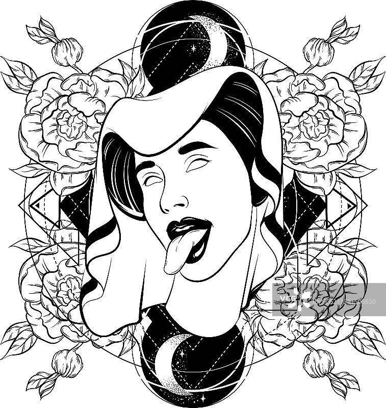 手绘吐舌女人图片素材