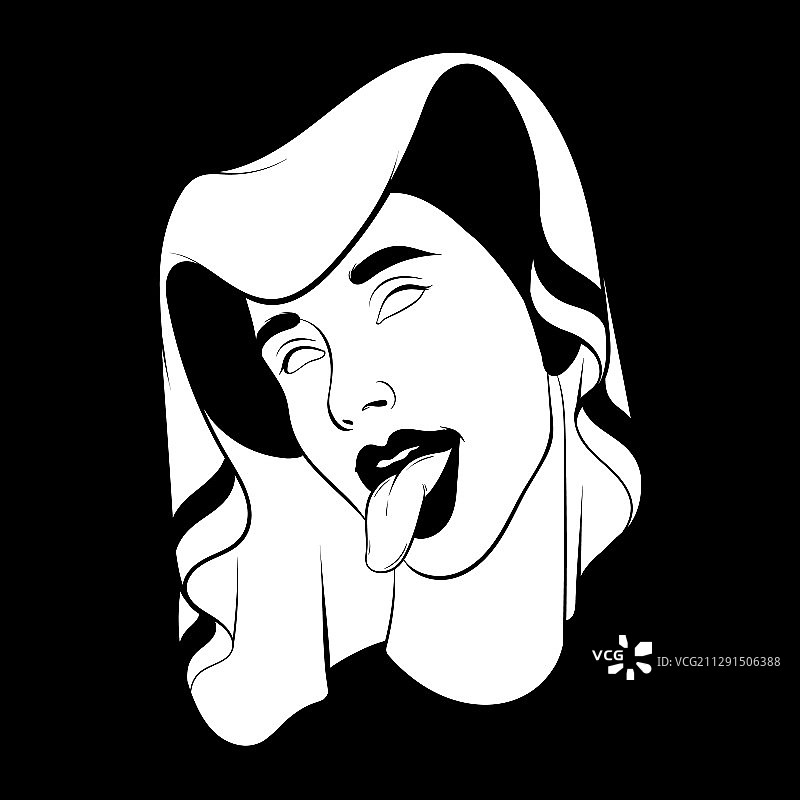 手绘吐舌女人图片素材
