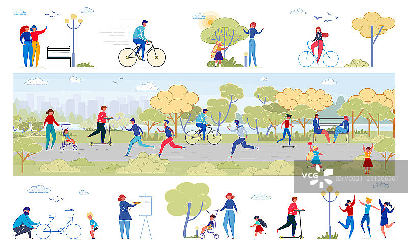 公园生活活动扁平化合集图片素材