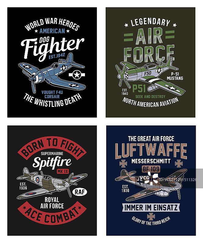 复古二战战斗机图形图片素材