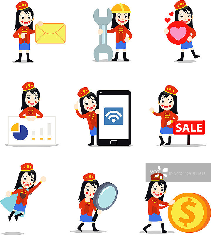 女人木制胡桃夹子娃娃角色套装图片素材