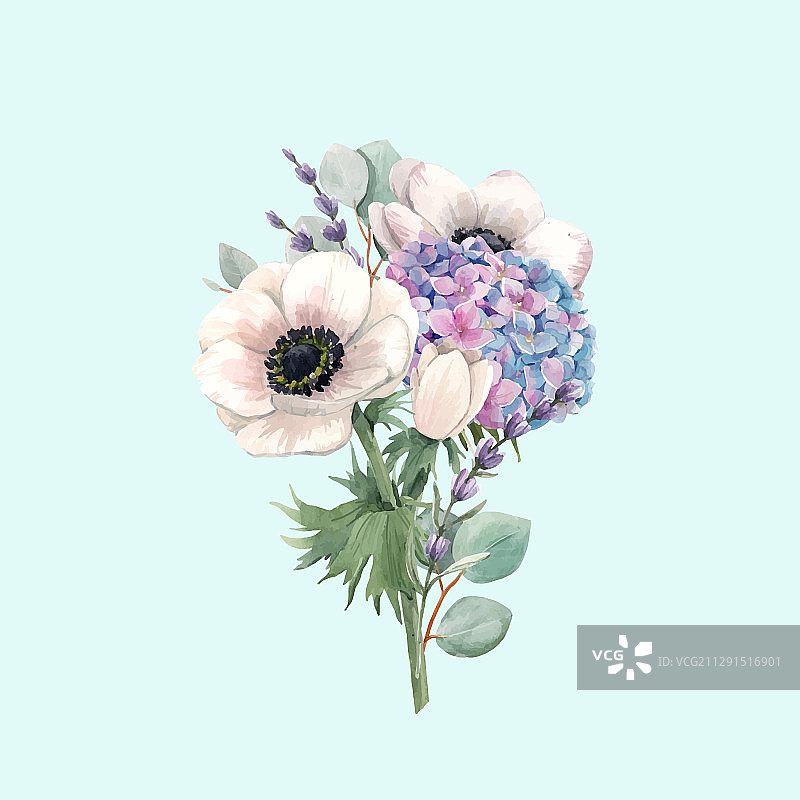 美丽的水彩柔和花束图片素材