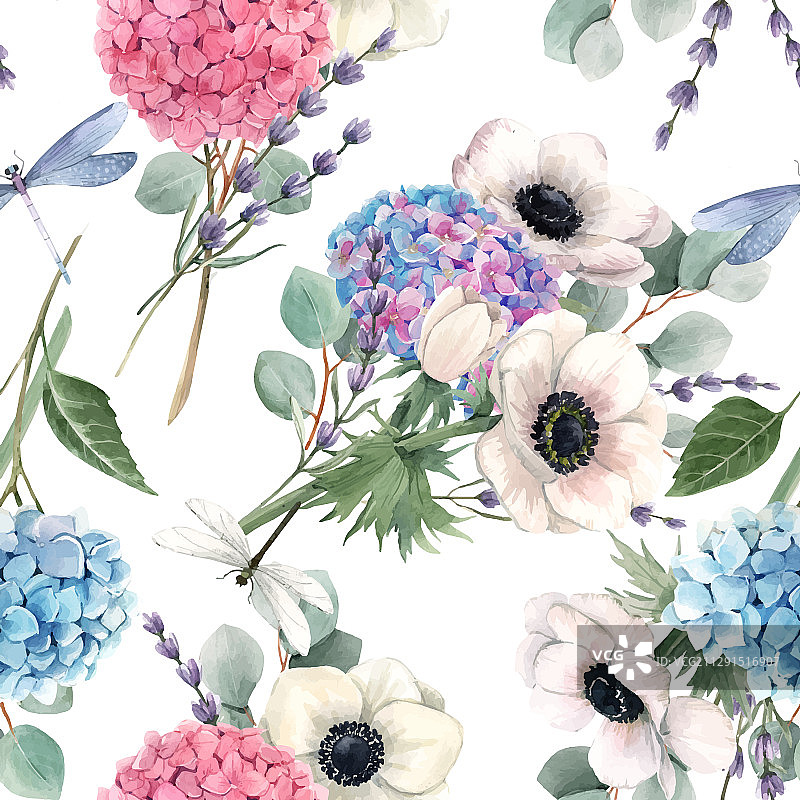 美丽无缝图案与水彩图片素材