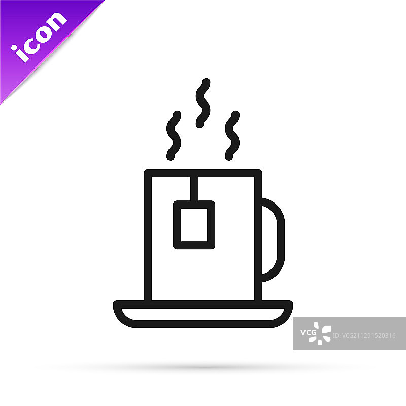 黑色线条茶包茶杯图标图片素材