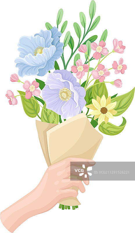 牛皮纸包装的盛开花束图片素材